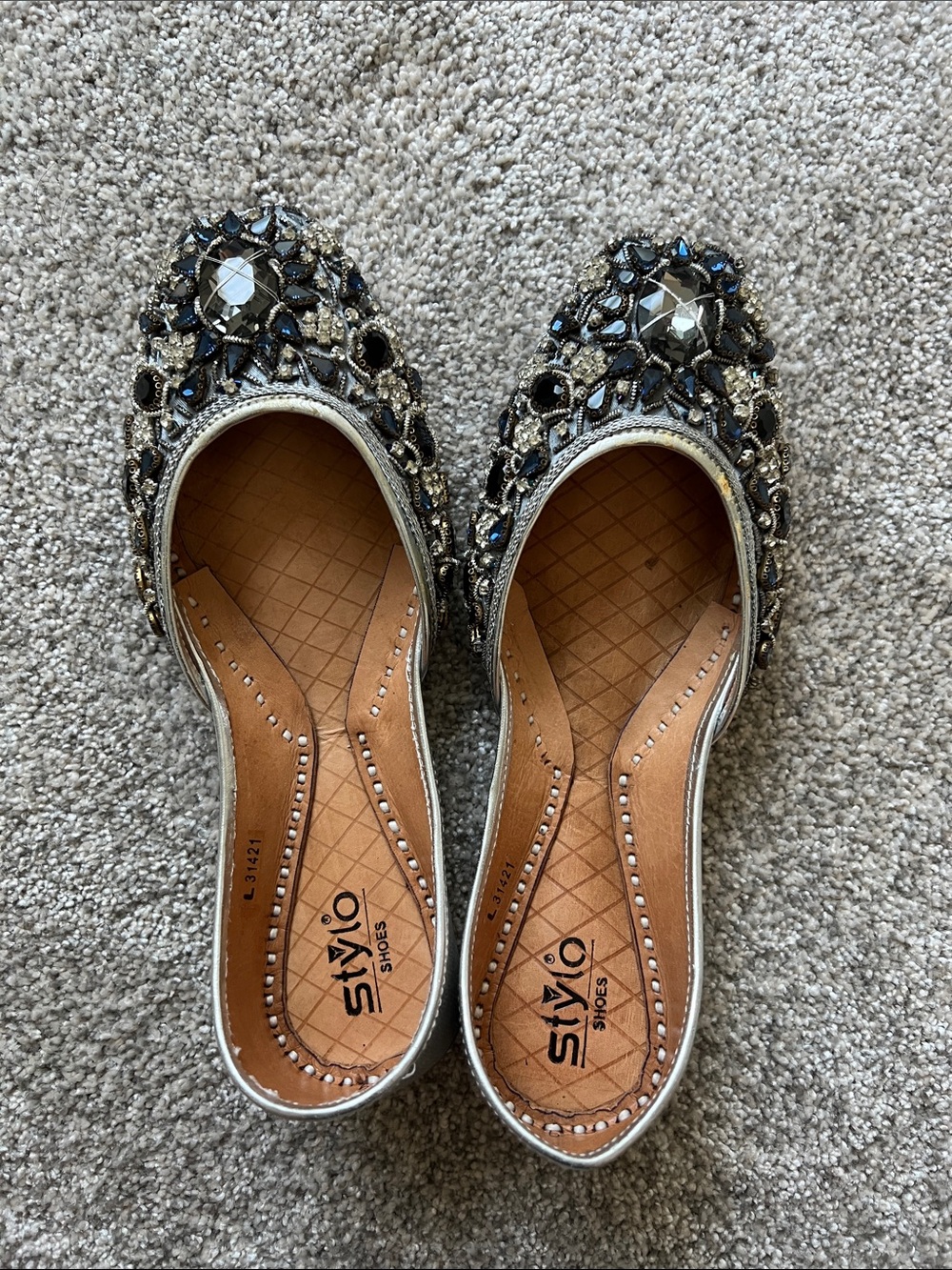 Embellished Silver Jeweled Women’s Flats